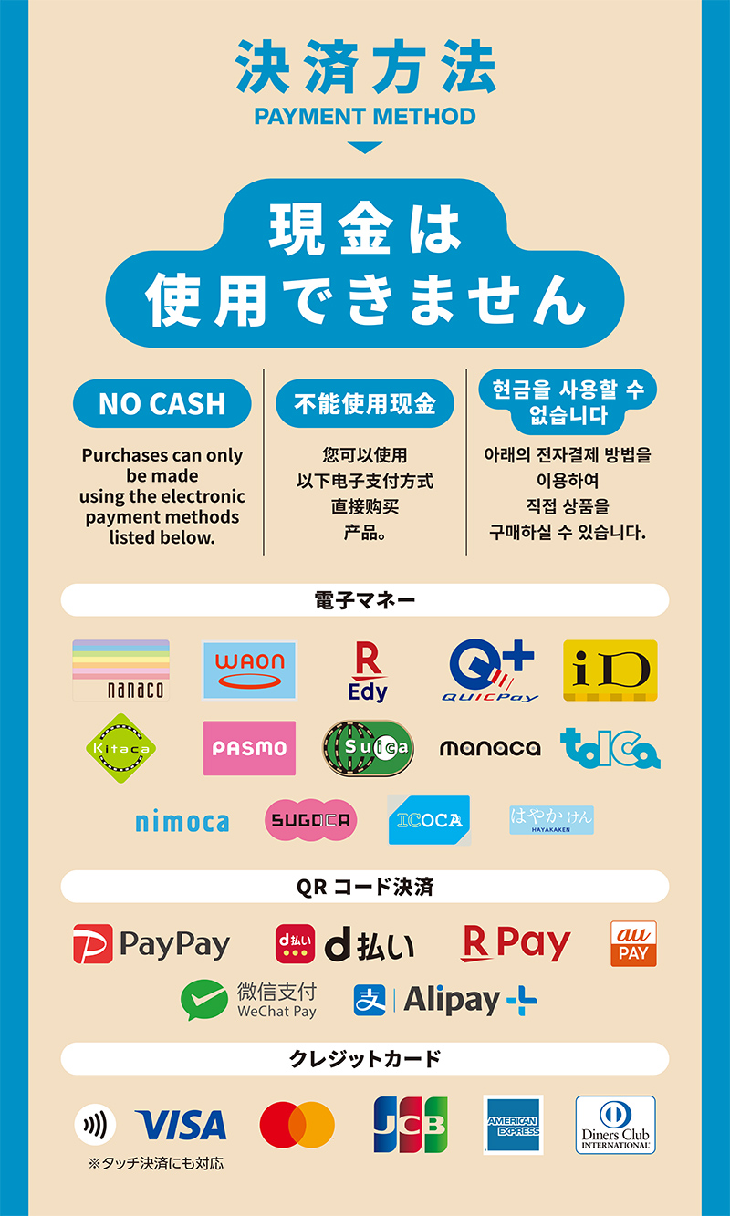 使用できる電子マネー、QRコード決済、クレジットカード一覧